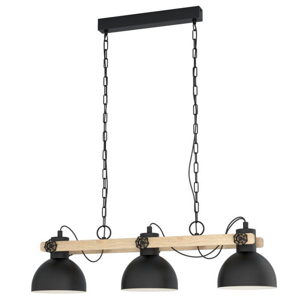 Lampada a Sospensione in Legno 3 Luci Nera Lubenham Eglo