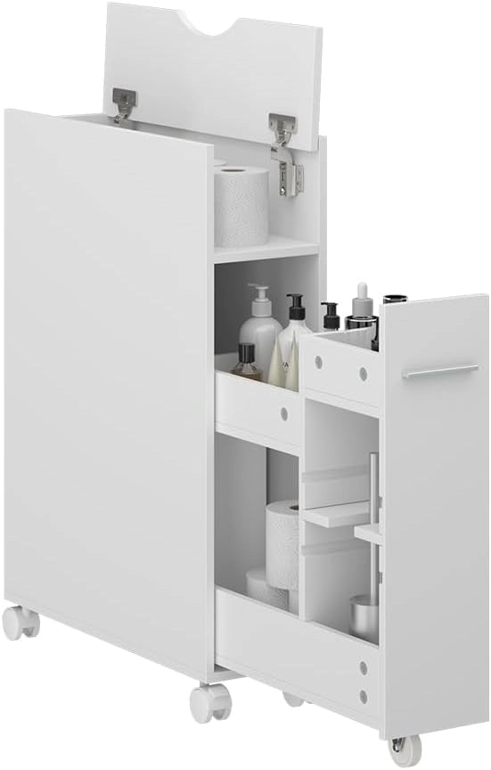 Armadietto per toilette Niva, Bianco, 18 x 71.3 cm Con scomparto estraibile, per una conservazione salvaspazio sopra il WC