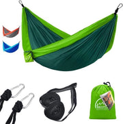Hangmat da campeggio ultraleggera - 300 kg di capacità di carico - tessuto nylon Parachute ad alta assorbimento dell'acqua - grappe premium - lacci interni e esterni - 275 x 140 cm - giardino - hangmat per 2 persone