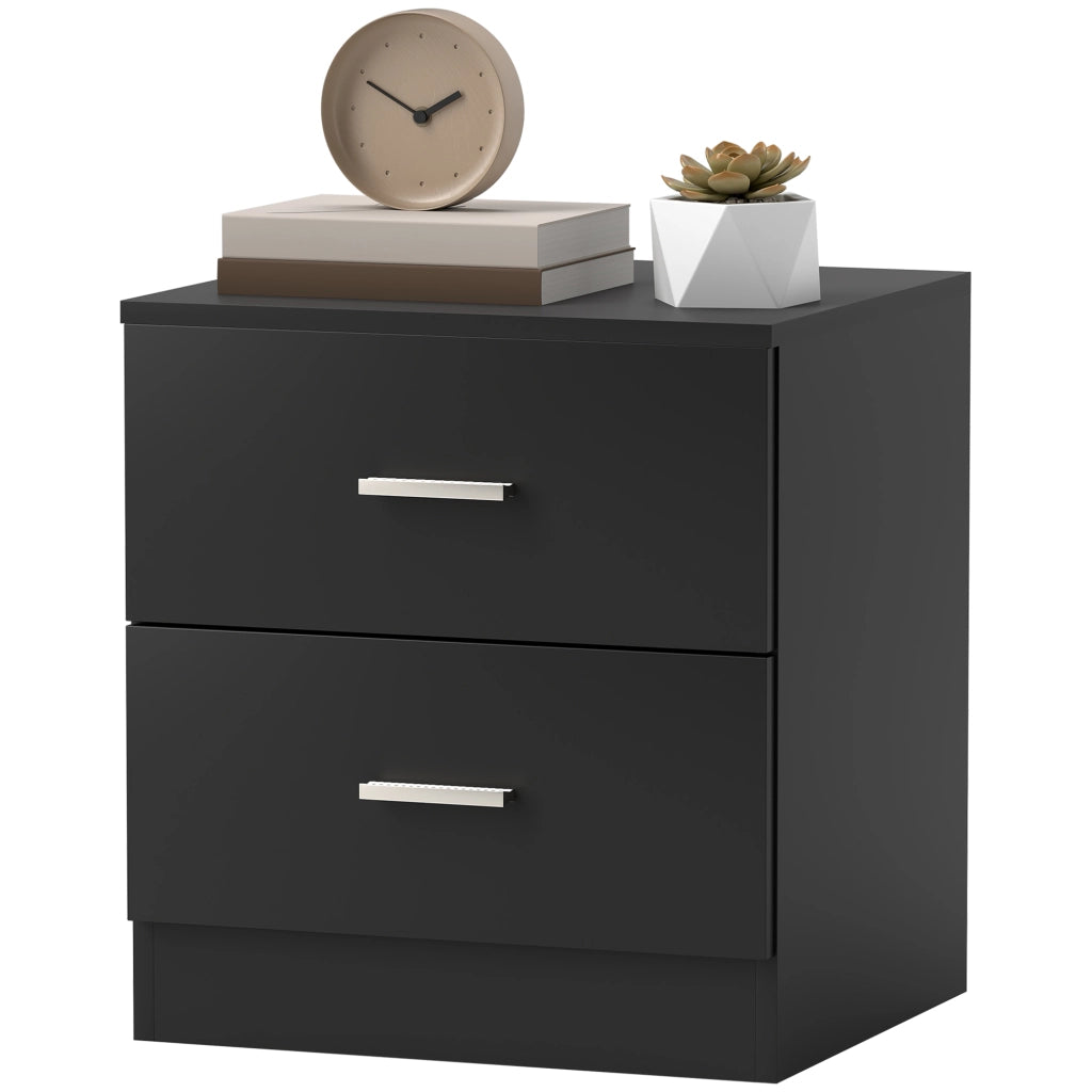 Comodino Moderno con 2 Cassetti ¨C zephmum ¨C Nero 45x39,5x49 cm