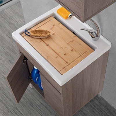 Mobile lavatoio 60x50 cm rovere scuro con vasca in ceramica Way