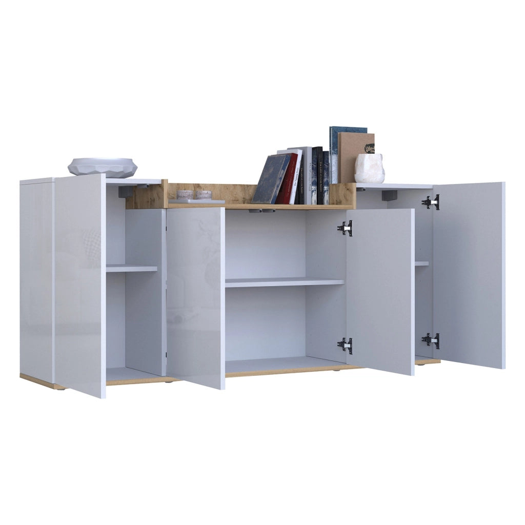 Madia Swink, Credenza 6 Ripiani Made in Italy, 160x35x70h cm Bianco Lucido