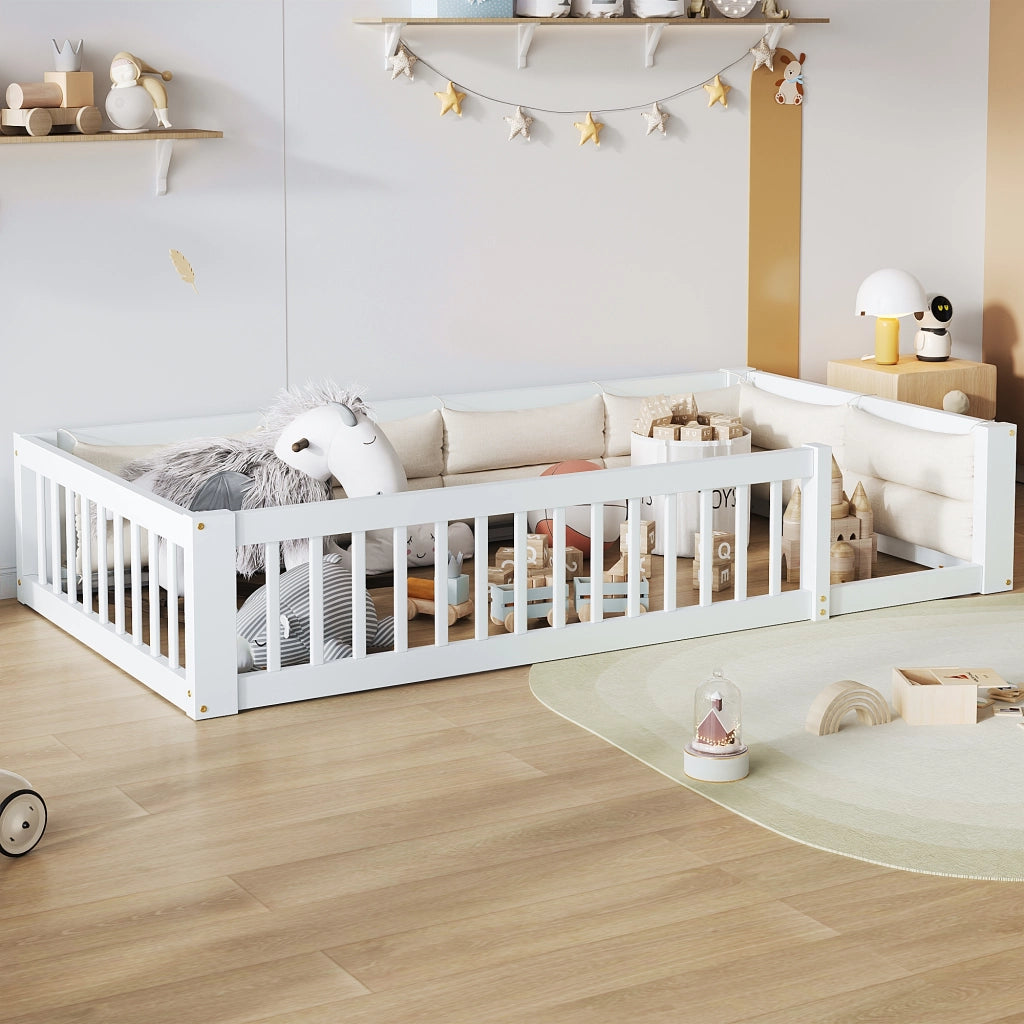 Letto a piattaforma 90x200, letto singolo bianco con cuscini e sponde