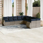 Set Divani da Giardino 10 pz con Cuscini Grigio in Polyrattan 3221910