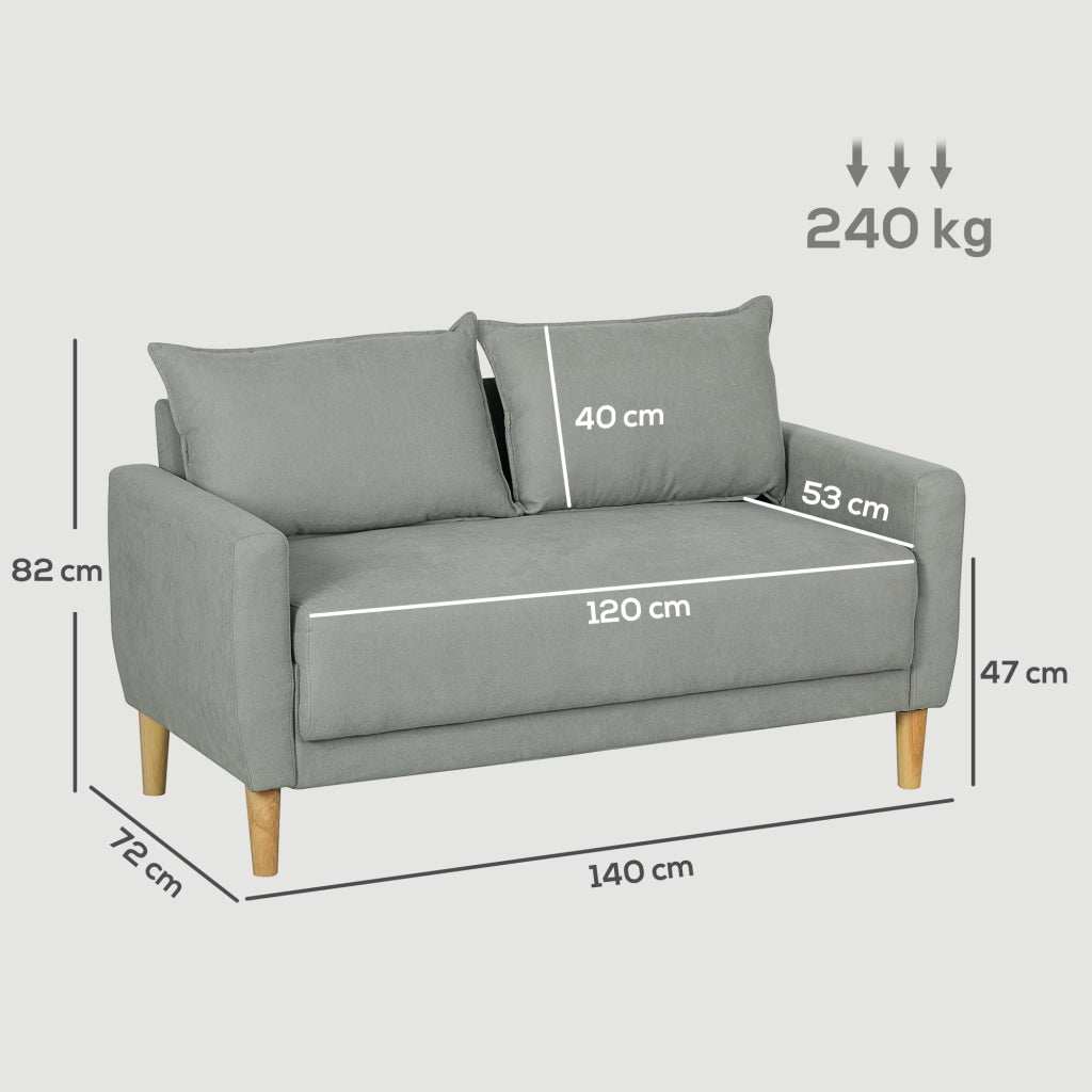 Divano 2 Posti in Tessuto ¨C Zephmum ¨C Grigio con Gambe in Legno e Cuscini