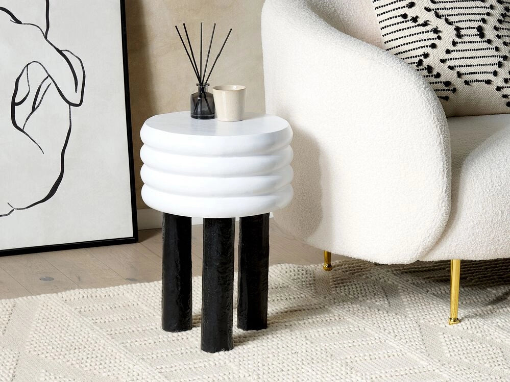 Tavolino da caffè decorativo in alluminio bianco e nero Tavolino da caffè decorativo Piccolo arredamento per il soggiorno ⌀ 33 cm