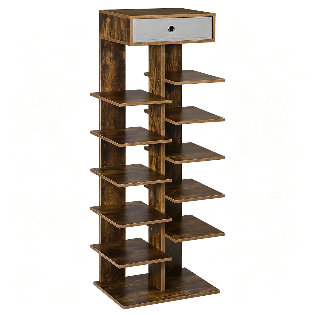 SCARPIERA Salvaspazio 49,5x118x30 cm effetto legno con 12 vani e cassetto