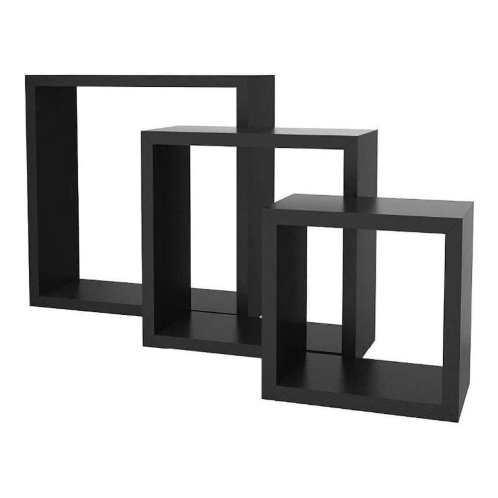 Trade Shop - Set 3 Mensole Da Parete Moderne Design Cubo Mensola Scaffale In Legno Mdf Nero -