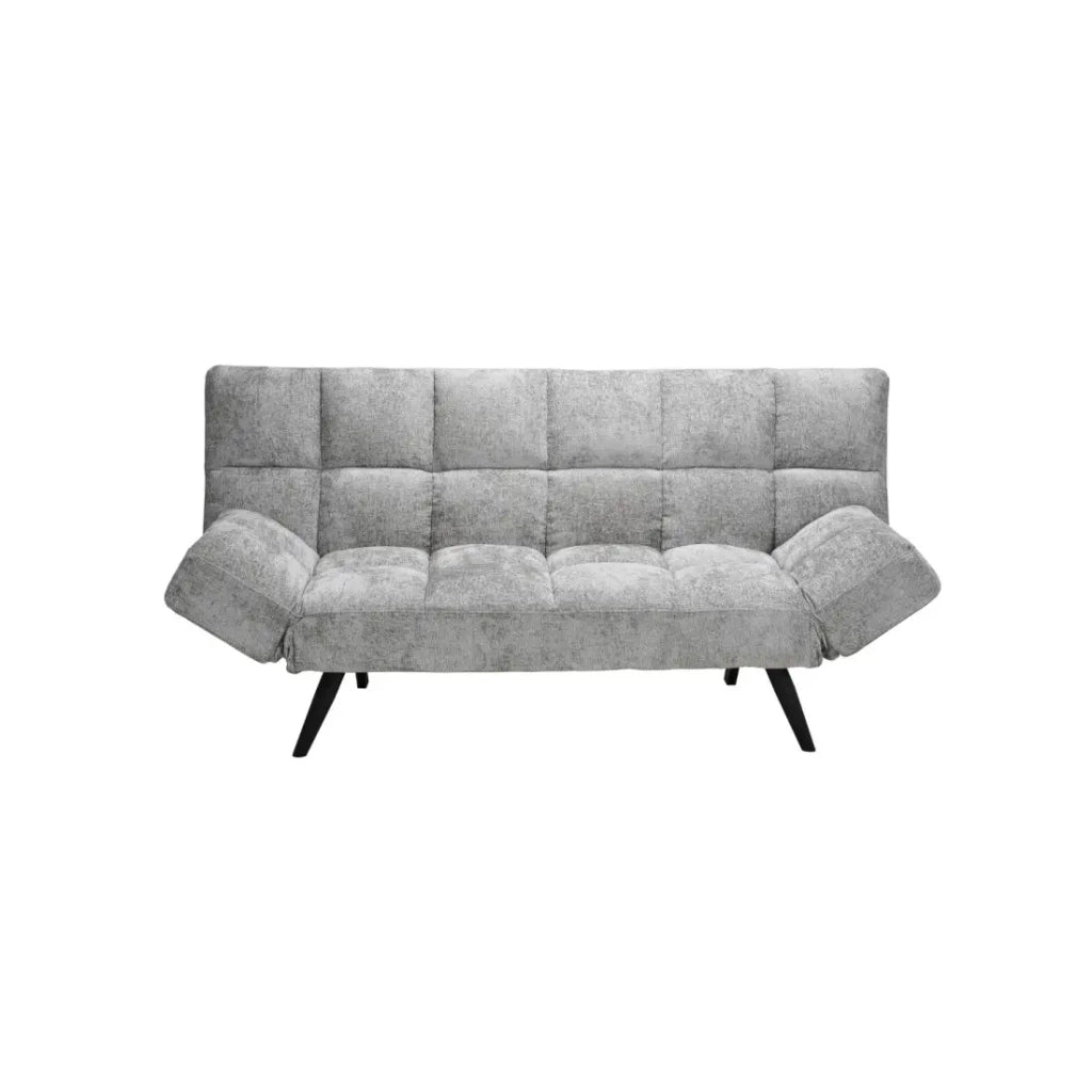 Divano letto SALVORA - Tessuto grigio - Materasso in schiuma integrato - Struttura in legno - Design compatto e pratico