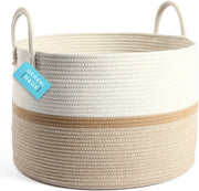 Cestino per bambini, grande contenitore tessuto, contenitore tessuto di cotone con maniglie a mano, contenitore per bambino, contenitore per giocattoli - 50x33cm, bianco crema/avorio