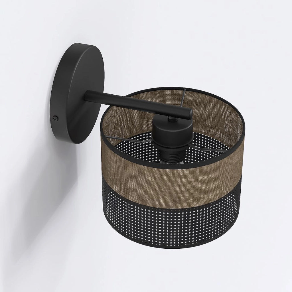 Lampada da parete Karbon in acciaio nero e tessuto marrone