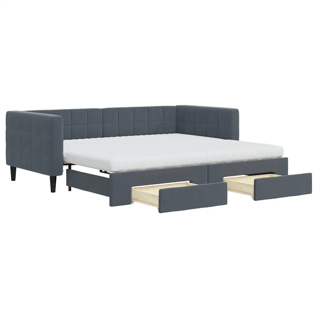 Divano Letto Estraibile Cassetti Grigio Scuro 90x190cm Velluto