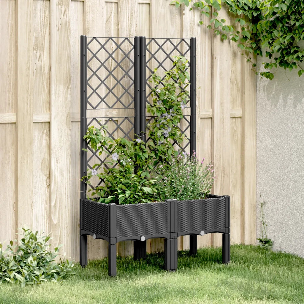 Fioriera da Giardino con Traliccio Nera 80x40x142 cm in PP 367923