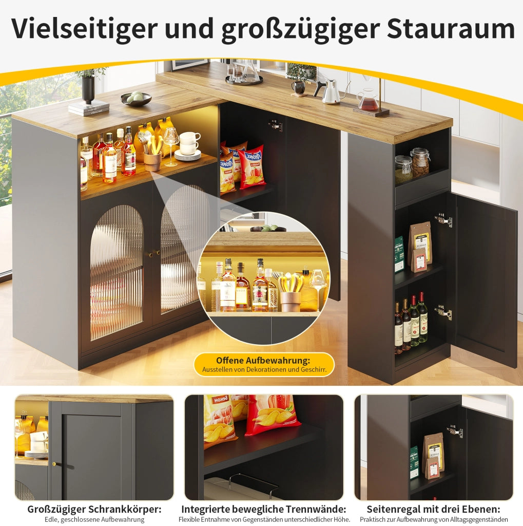 Mobile bar girevole a 360° con LED e vetrina, nero