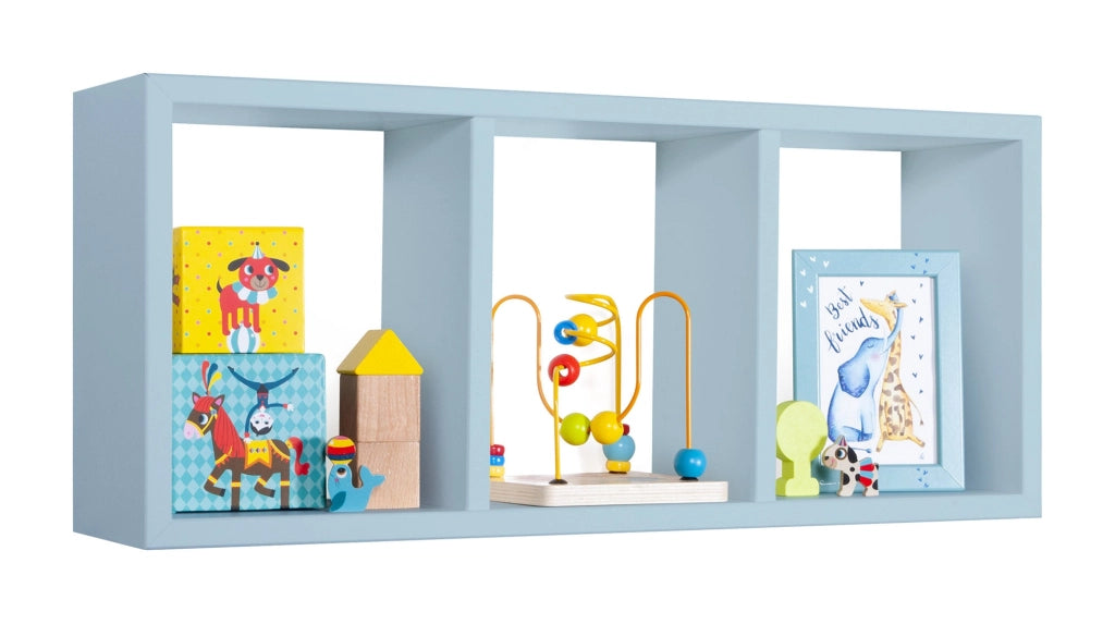 Mensola Rettangolare 3 Scomparti da Parete 70x30x15.5 cm in Fibra di Legno Tristano Blu Baltico