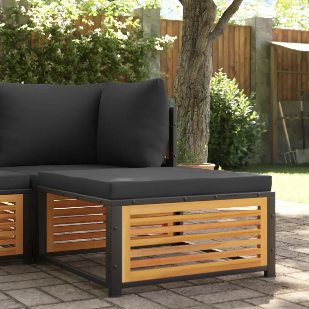 Panchetto da Giardino-Sgabello da Giardino con Cuscini 68x68x30 cm Massello Acacia