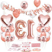 Decorazione di Compleanno - Balloone di Folio Gigante Numero 13 - Rosa Oro - Compleanno Ragazze