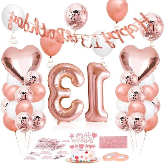 Decorazione di Compleanno - Balloone di Folio Gigante Numero 13 - Rosa Oro - Compleanno Ragazze