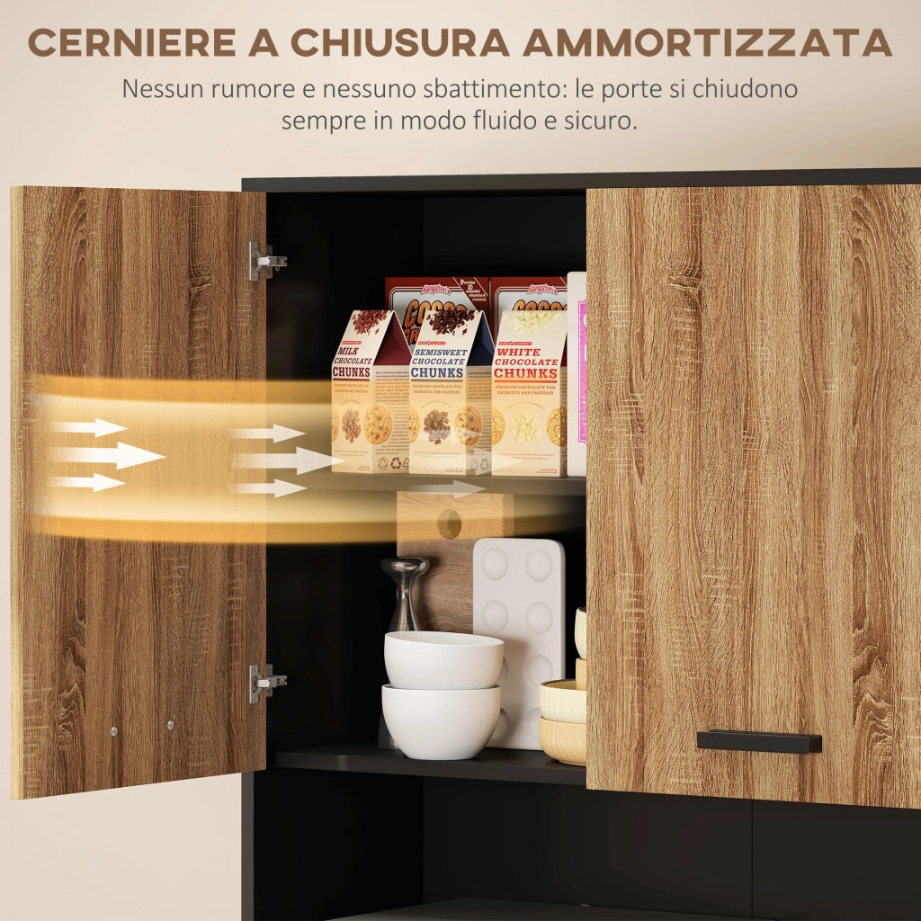 Armadio per Cucina in Legno con 2 Ante e Cassetto ¨C Zephmum ¨C Nero e Legno 80x40x180 cm