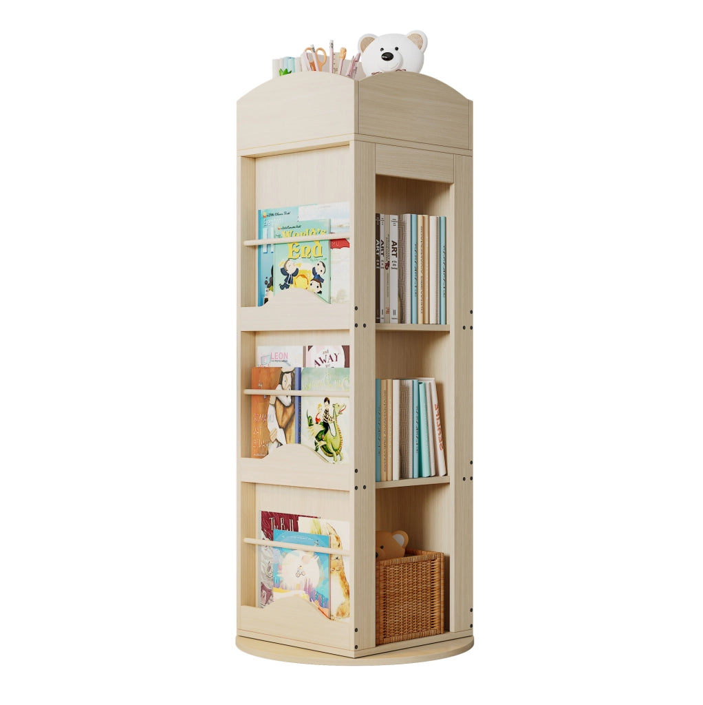 Libreria girevole a 360° in MDF, 4 ripiani, naturale