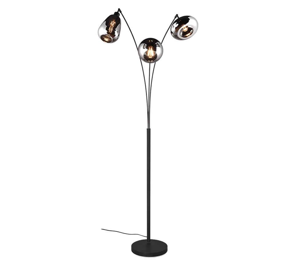 Piantana ad arco 3 diffusori, metallo, nero e fumé, H 200 cm, Lumina