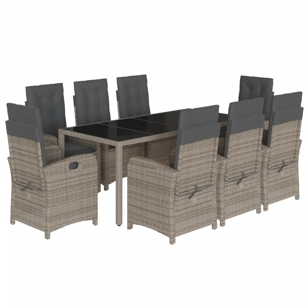 Set da Pranzo da Giardino 9 pz con Cuscini in Polyrattan Grigiocod mxl 89508