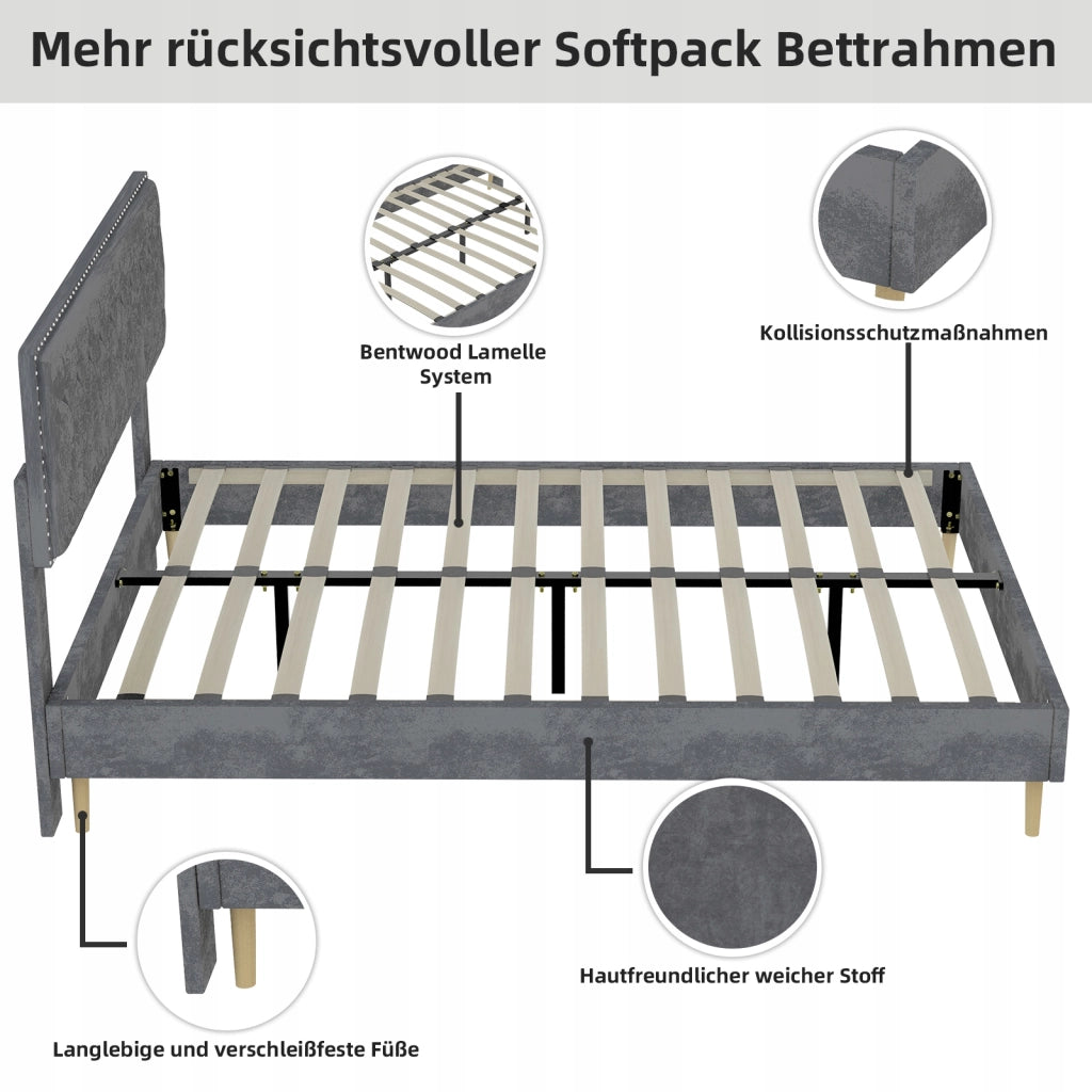 Letto minimalista - Xylo - 140x200 - Grigio - Senza materasso