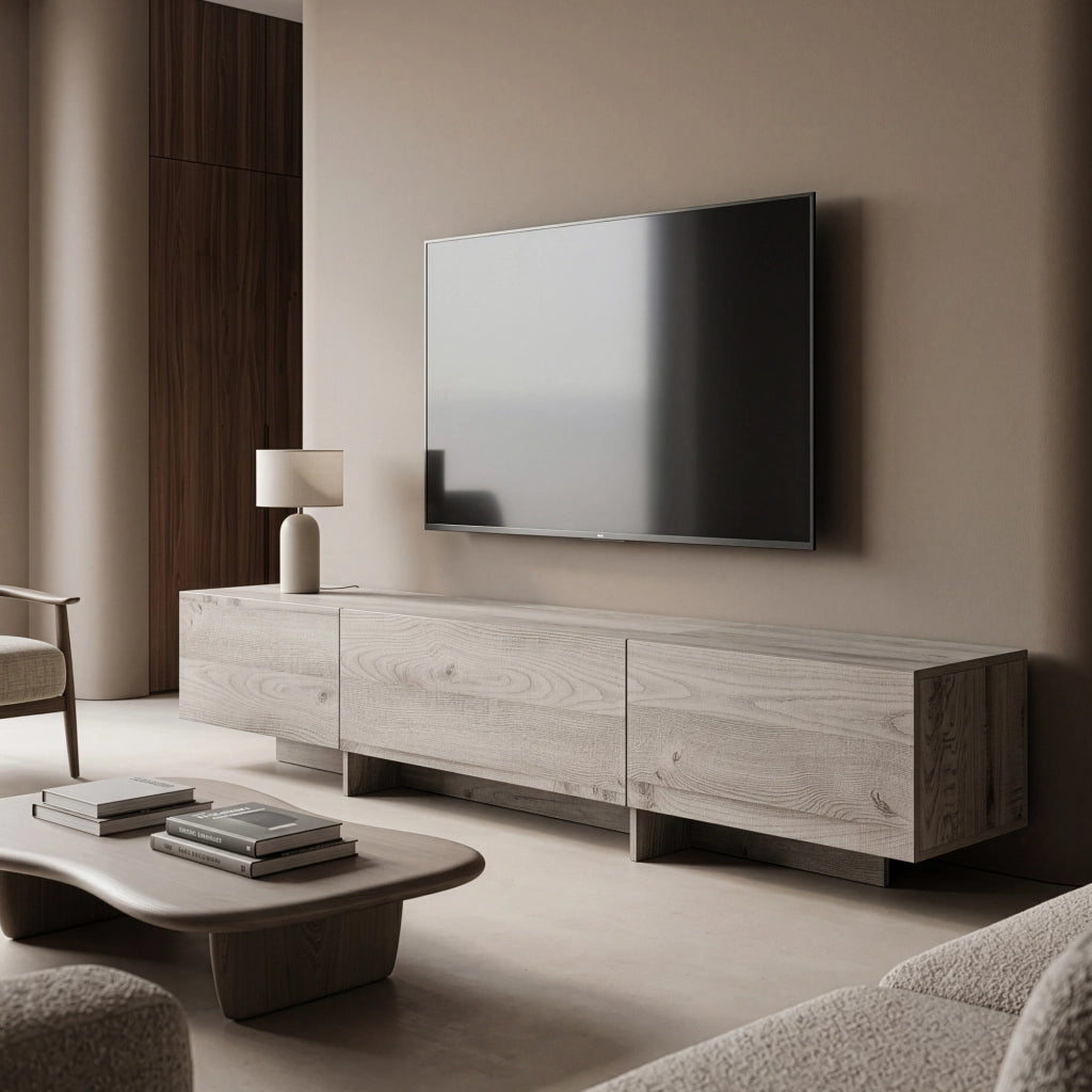 Mobile porta TV Kapipimso con Ante a Ribalta - Effetto Rovere, Grigio [en.casa]