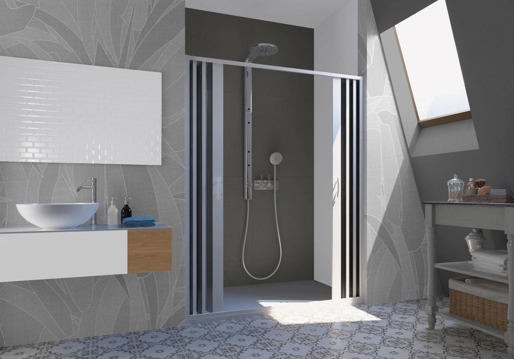Porta Doccia 2 Ante a Soffietto in PVC Apertura Centrale H185 cm Dorini Bianco 100 cm
