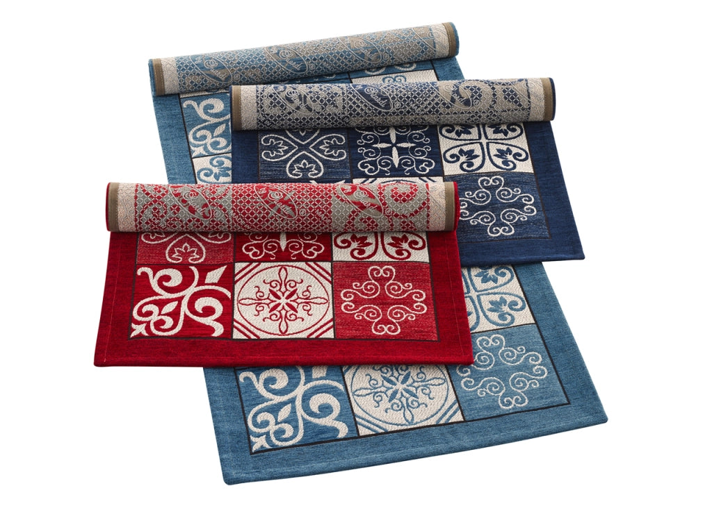 Tappeto Passatoia Runner Cucina Antiscivolo Lavabile Disegno Maiolica Suardi - 55x140 - Rosso