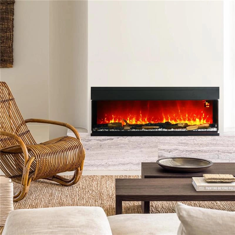 CAMINO ELETTRICO DA INCASSO E PARETE 1800W CON FIAMME COLORATE LED REGOLABILI TEMPERATURA FINO 40C NERO