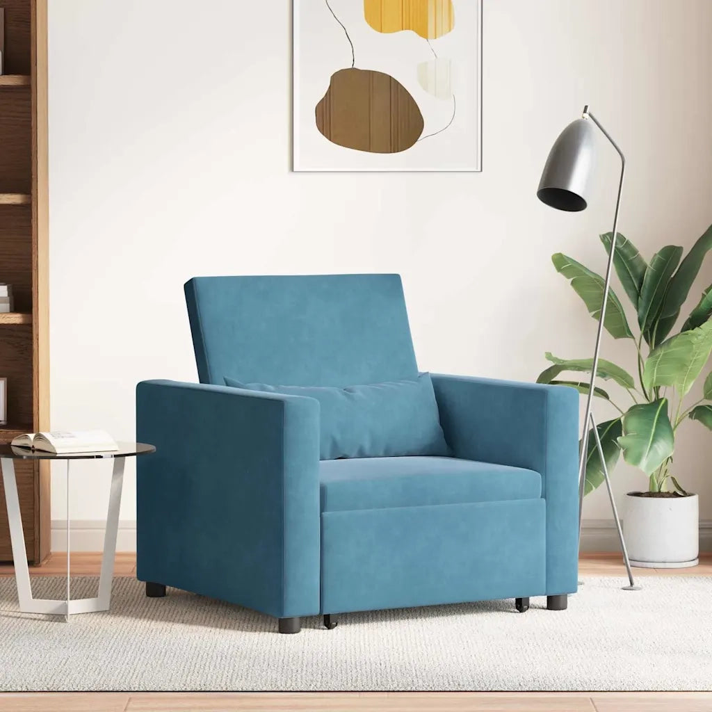 Divano letto | Sof¨¤ letto | Letto singolo estraibile singolo con ruote Blu Velluto