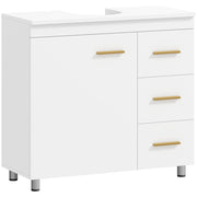 Mobile Sottolavabo con Intaglio a U, Armadietto e 3 Cassetti ¨C Zephmum ¨C Bianco 70x30x65 cm