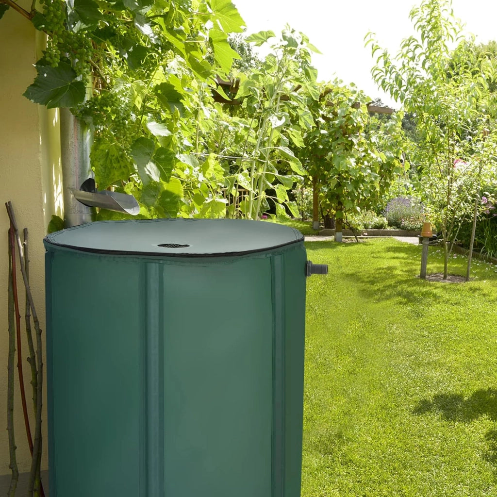 Serbatoio Pieghevole per Acqua Piovana, 225 Litri, Sistema Raccoglimento Acqua Piovana Portatile Con Tappo Filtro Valvola di Straripamento Valvola a Rete, Verde scuro