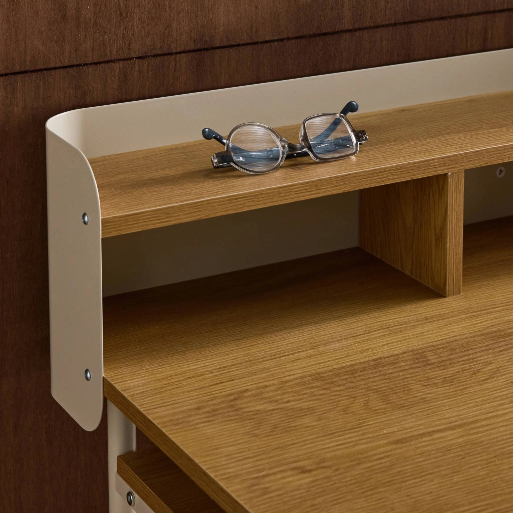 Scrivania in metallo e legno con 3 vani, beige