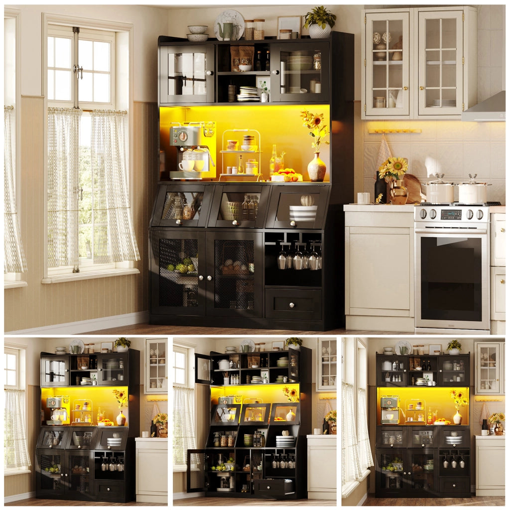 MOBILE DA CUCINA 120x40x181,7 cm Nero in MDF con USB e LED