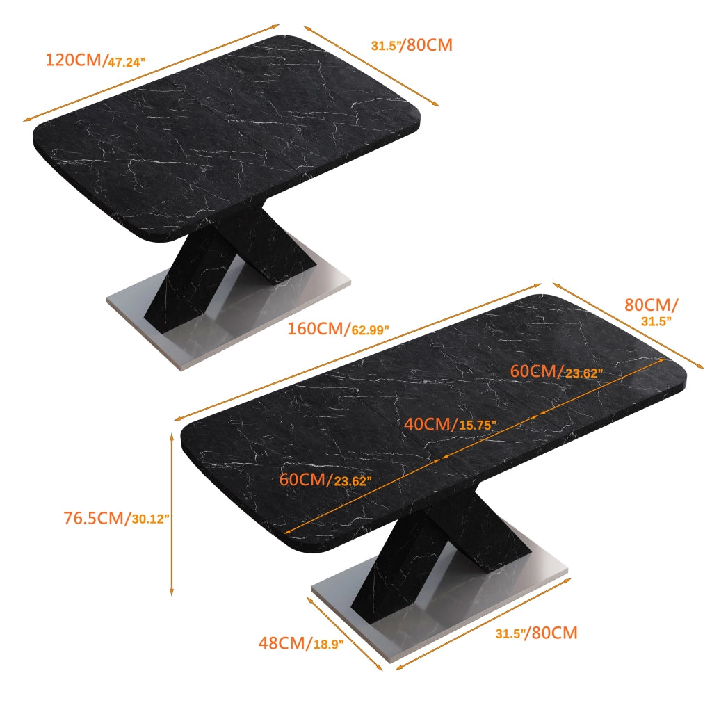 Tavolo allungabile rettangolare con piano in MDF e base in acciaio nero per sala da pranzo 120 × 80 × 76,5 cm