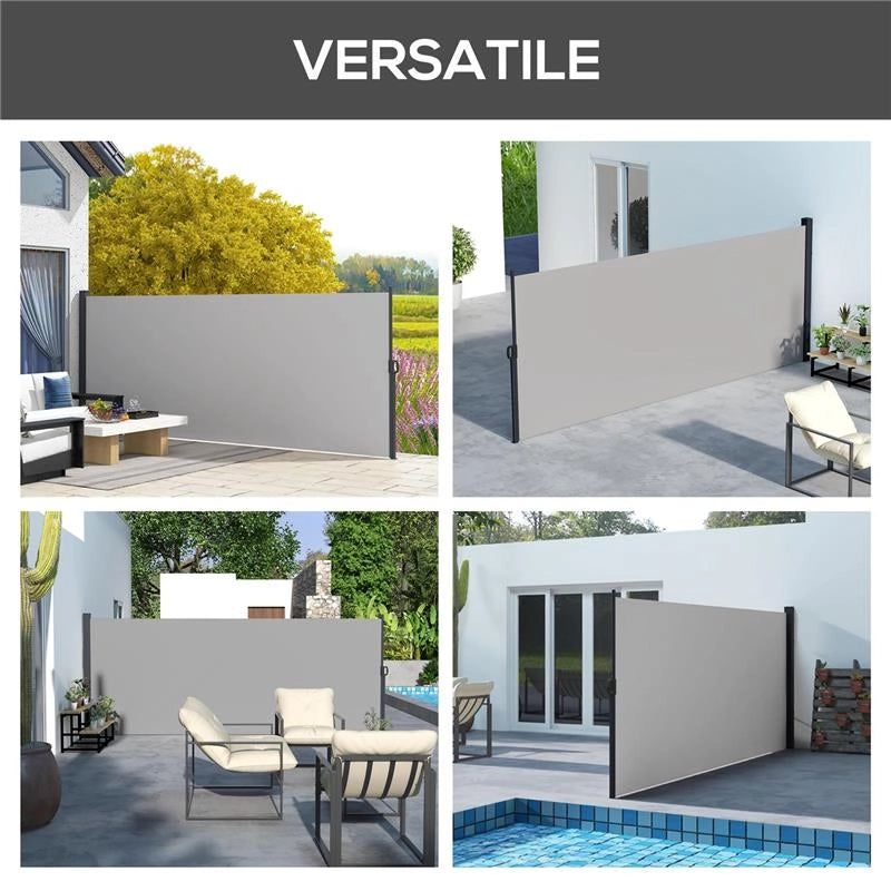 TENDA LATERALE RETRATTILE 400X160 CM CON MANIGLIA IN METALLO ALLUMINIO E POLIESTERE GRIGIO CHIARO