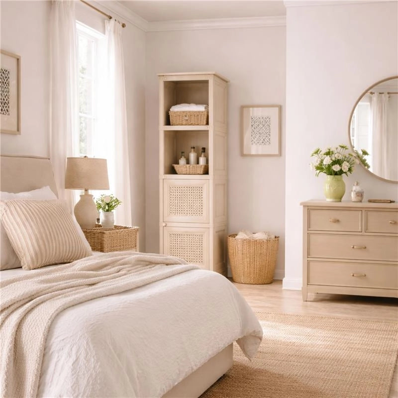 MOBILE BAGNO SALVASPAZIO 4 MODULI ANGORA 40X43X164 CM CON ANTA EFFETTO LEGNO E RIPIANI A VISTA – MOBILE CONTENITORE VERTICALE PER ARREDO BAGNO