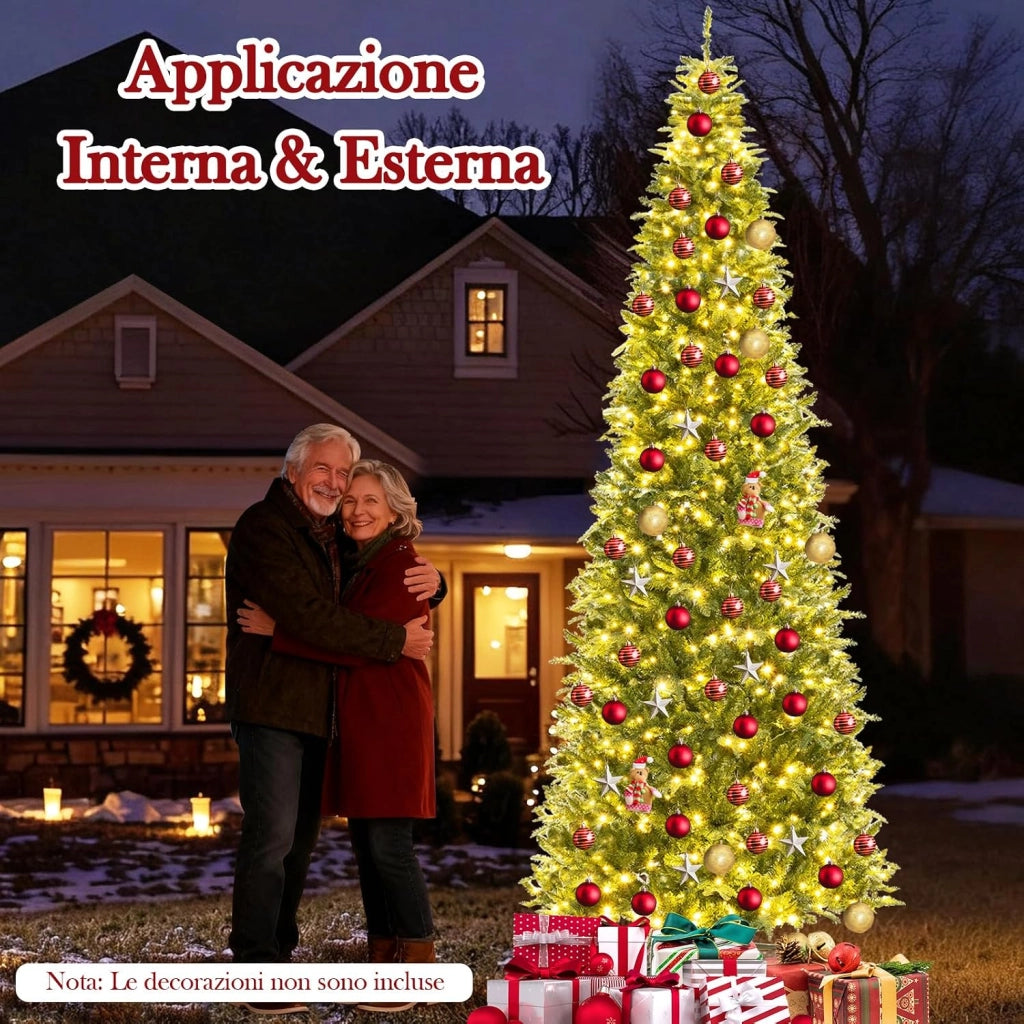 Albero di Natale Artificiale 360 cm, Albero di Natale Pre-illuminato con 800 Luci LED, 2517 Punte di Rami e Connettore di Alimentazione Rapido, Decorazione Natalizia da Interno ed Esterno