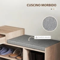 Panca Scarpiera Moderna con 3 Ripiani Aperti e Cassetti, in Legno, Poliestere e Spugna, 76.5x30x52 cm, Grigio