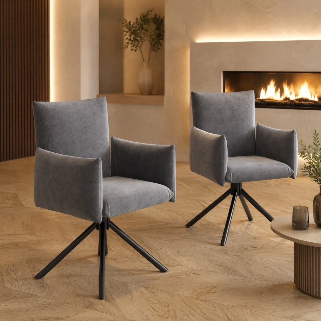 SEDIA girevole 360° in velluto grigio con braccioli Set da 6 pezzi