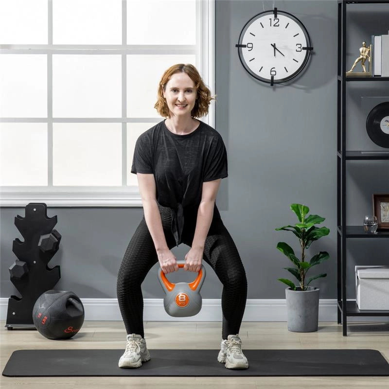 KETTLEBELL 8 KG IN PU E SABBIA CON BASE PIATTA 20 X 14 X 24 CM ARANCIONE