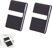 Portafoglio per biglietti da visita - 2 pezzi - Portafoglio in pelle PU e acciaio inossidabile - Portafoglio sottile - Ospita carta di credito con blocco RFID - Chiusura magnetica - Dimensioni: 9,5 x 6 x 1,5 cm - Nero