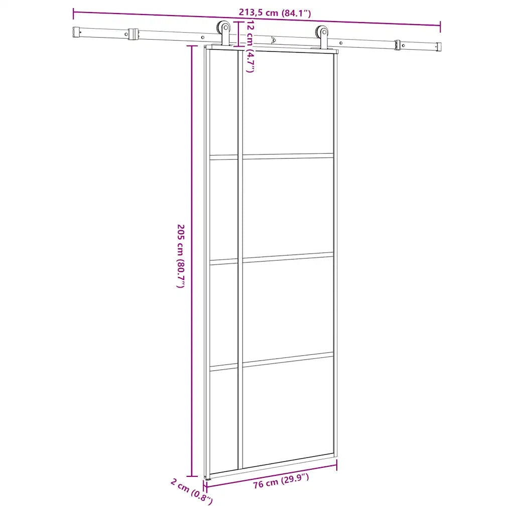 Porta Scorrevole con Ferramenta 76x205cm Vetro ESG Alluminio 3332911