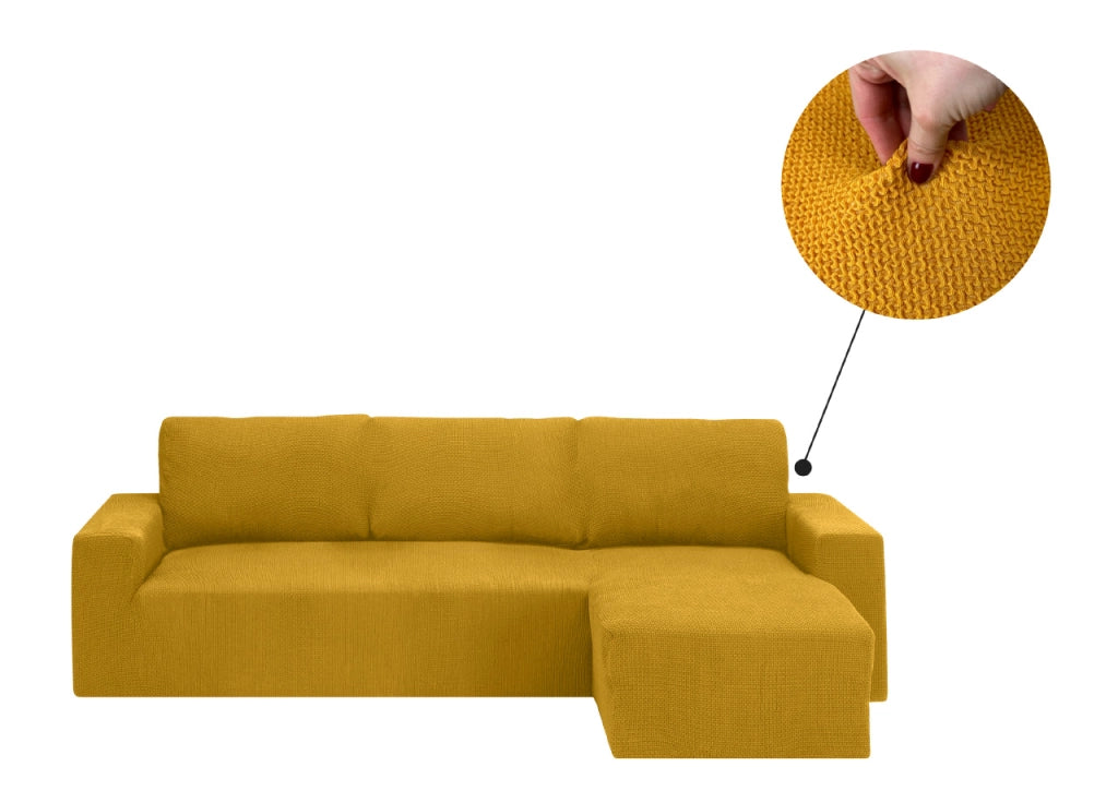 Copridivano Con Penisola Chaise Longue Tinta Unita Oro Mod Capri - Destra - Oro