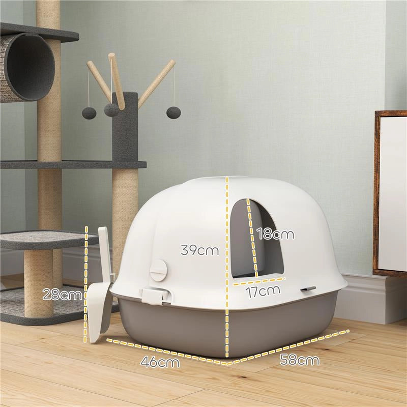 LETTIERA PER GATTI CHIUSA CON GATTAIOLA E PALETTA IN PP 58X46X39 CM GRIGIO CHIARO E BIANCO