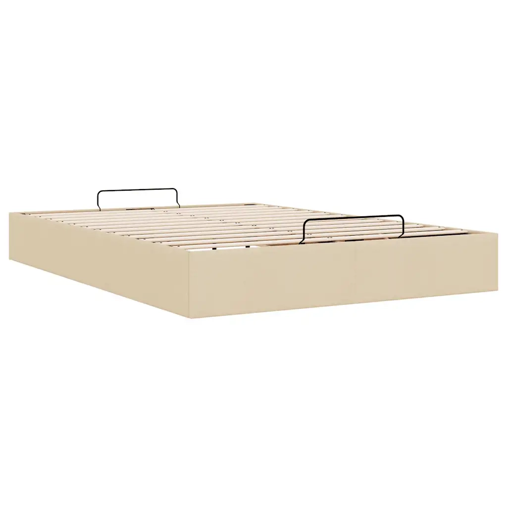 Struttura Letto Pouf senza Materasso Crema 140x190 cm Tessuto
