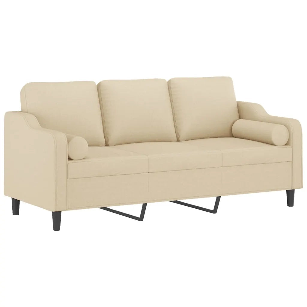 Divano a 3 Posti con Cuscini-Sofa 3 Posti con Cuscini Crema 180 cm in Tessuto 508854