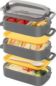 Bento Box per adulti e bambini, contenitore per pane per bambini con compartmenti, 3 strati Bento box impermeabile con forchetta, cucchiaio, adatto per bento box per lavoro, ufficio, scuola (2,25 l, grigio)